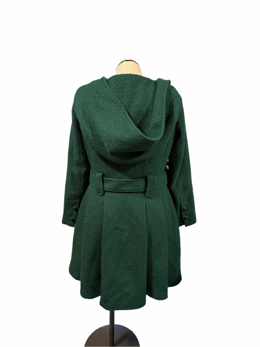 STEVE MADDEN ONCE UPON A THYME kelly green Hooded modcloth Belted peacoat - Picture 2 of 8